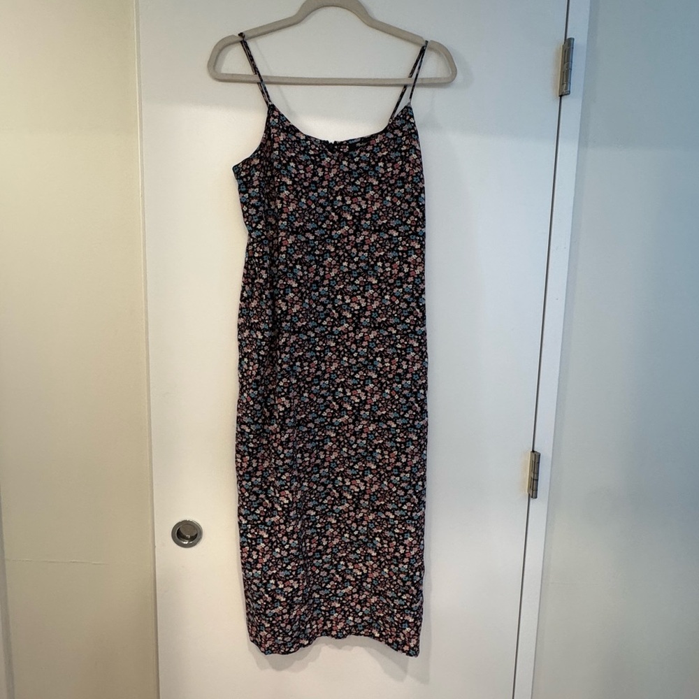 Madewell Black Floral Midi Slip Dress